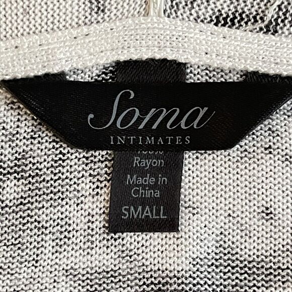 Soma Intimates Open Front Cardigan Knit Sweater Black White Print Size S *STAINS - Picture 5 of 12